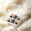 Handmade Black Nude Teddy Bow Square Press-On Nails