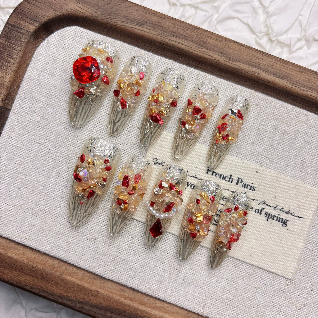 Handmade Gold Crystal Starry Night Press-On Nails