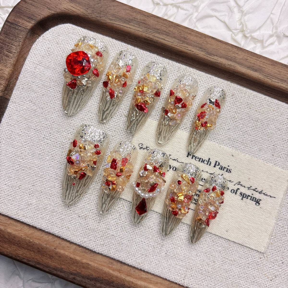 Handmade Gold Crystal Starry Night Press-On Nails