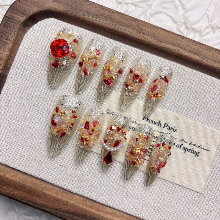 Handmade Gold Crystal Starry Night Press-On Nails