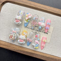 Dopamine color kitten cartoon handmade wearing armor cute white manicure 2025 new medium and long