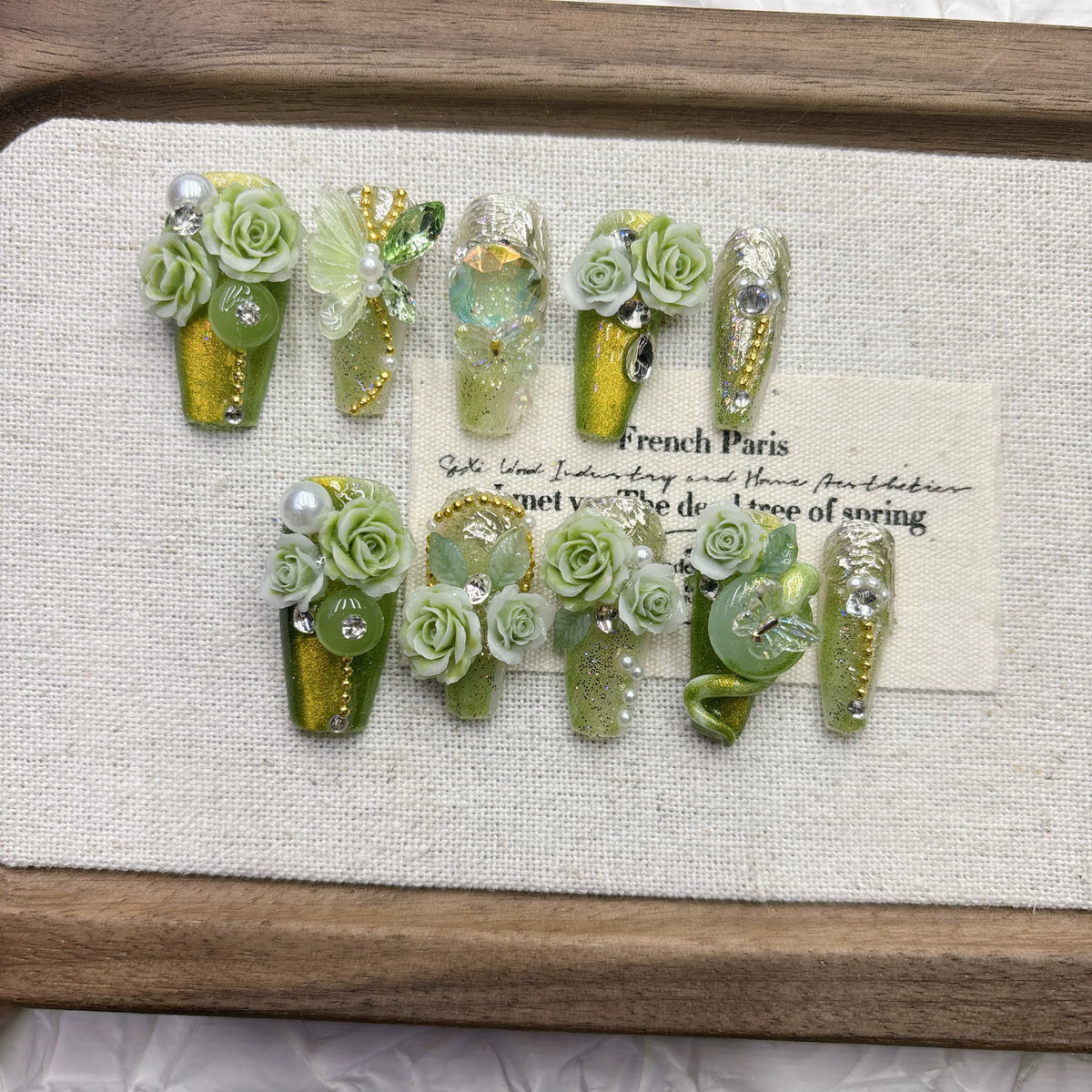 Lime Green 3D Rose Press-On Nails