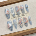 Handmade Blue Swan Elegant Press-On Nails