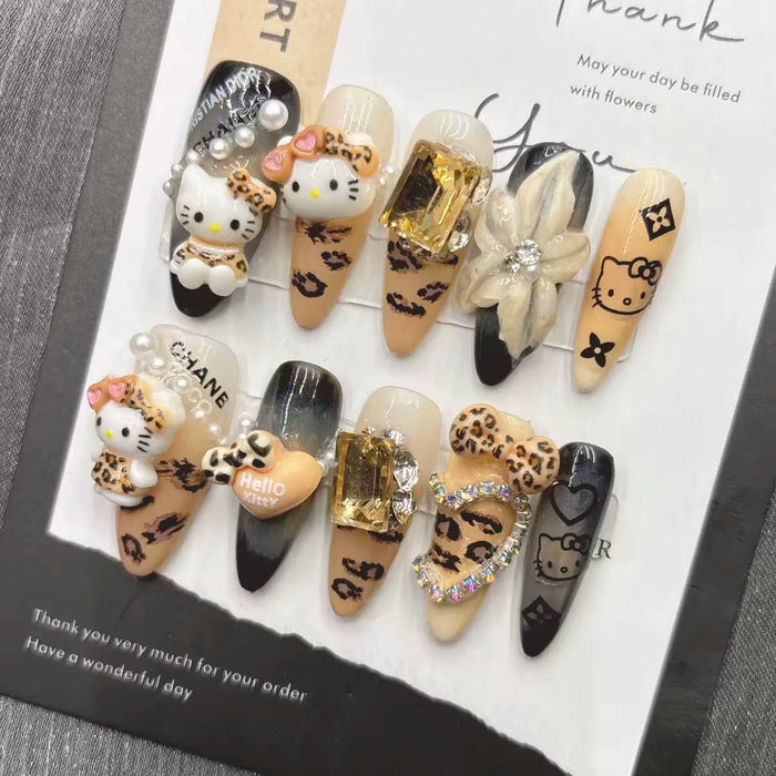 Black Leopard Cartoon Cat Press-On Nails