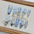 Blue Castle Autumn and Winter New Product Advanced Nail Art Heavy Industry White Pure Handmade Wearing Nail 2026 New Year Medium and Long