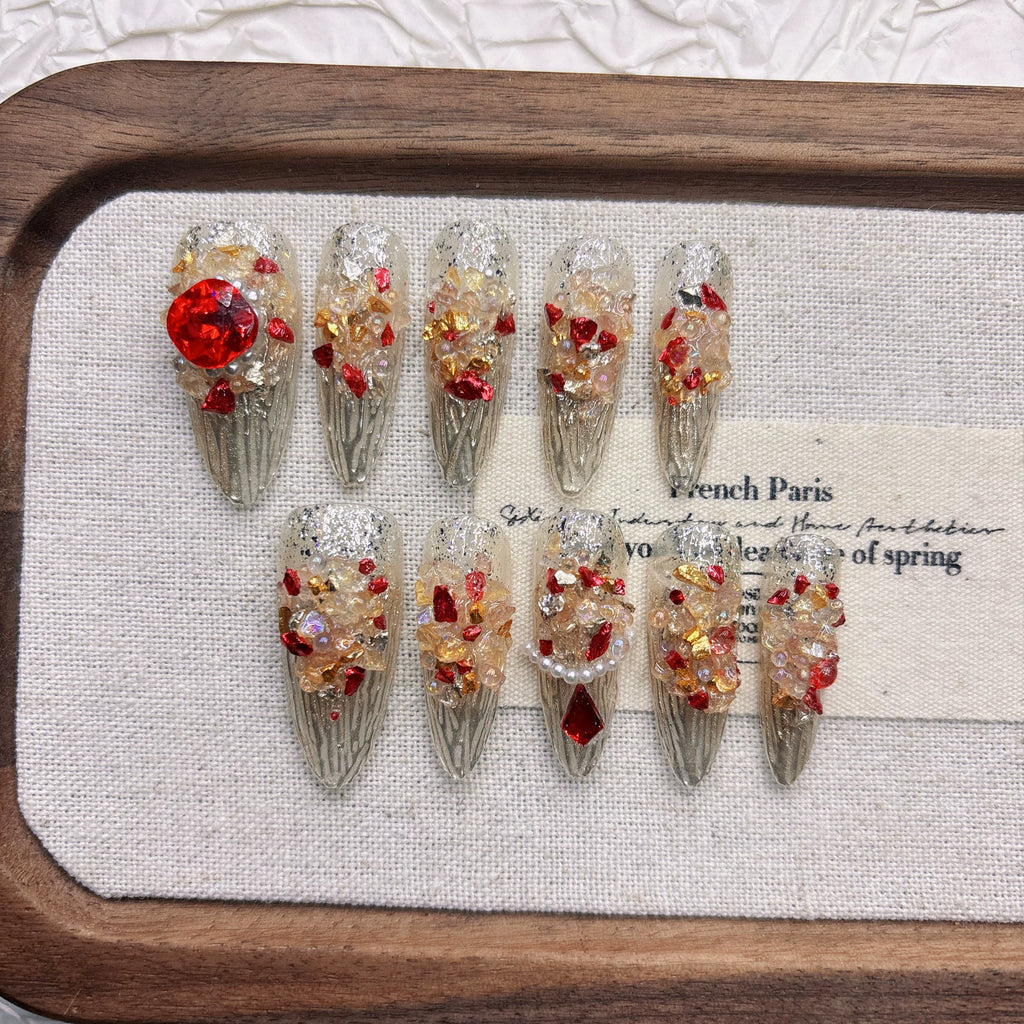Handmade Gold Crystal Starry Night Press-On Nails