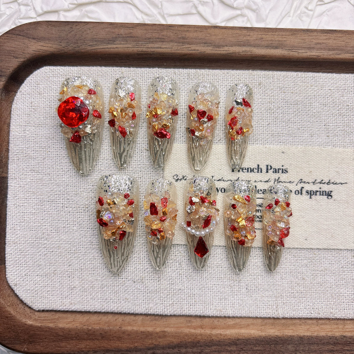 Handmade Gold Crystal Starry Night Press-On Nails