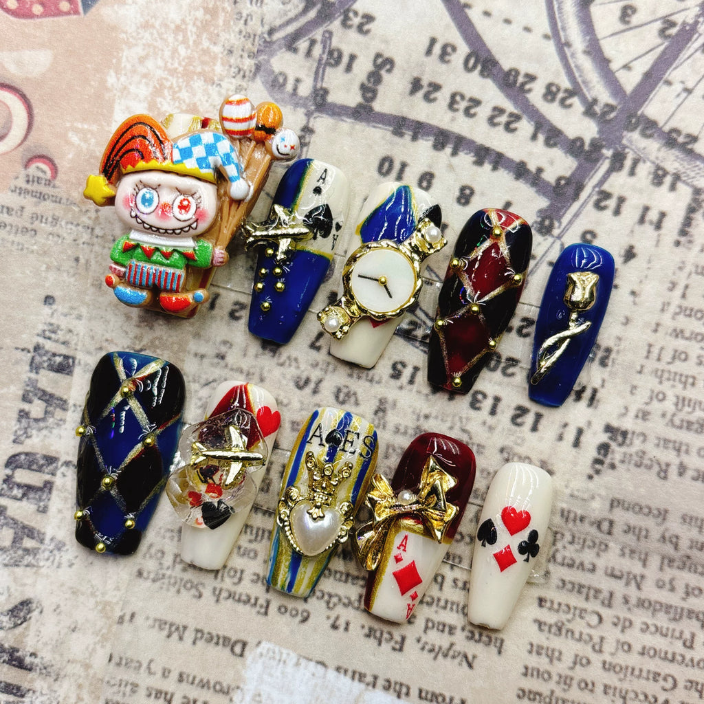 Blue and gold poker drama clown funny pure handmade wearing armor cartoon cute cool handsome European and American 2026 New Year's long models