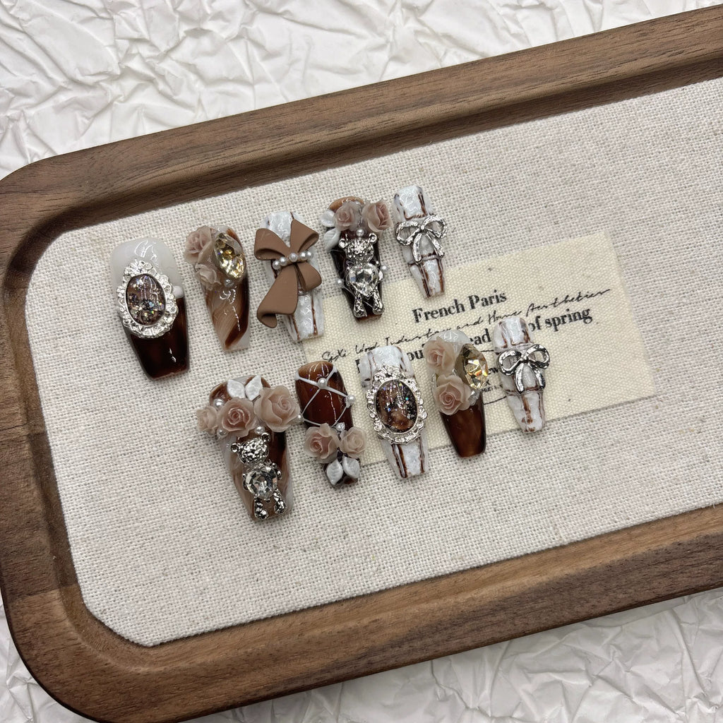 Handmade Brown Cat-Eye Press-On Nails