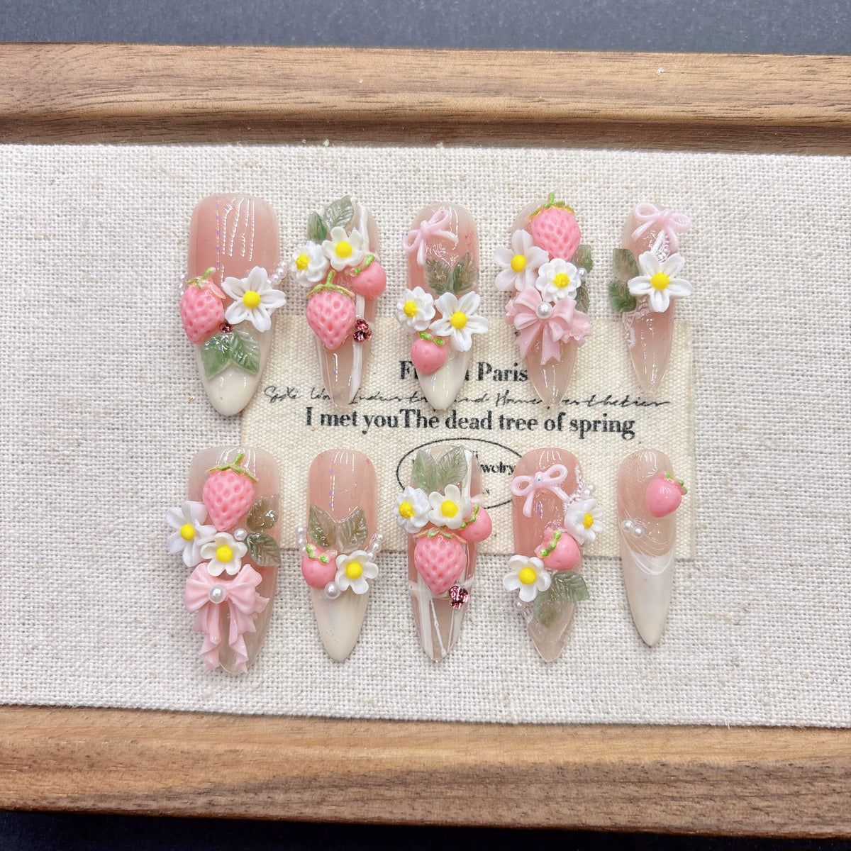 Pink Strawberry 3D Floral Press-On Nails