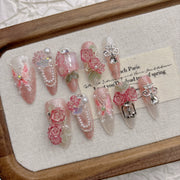 Pink Butterfly French Press-On Nails – DDX-H050