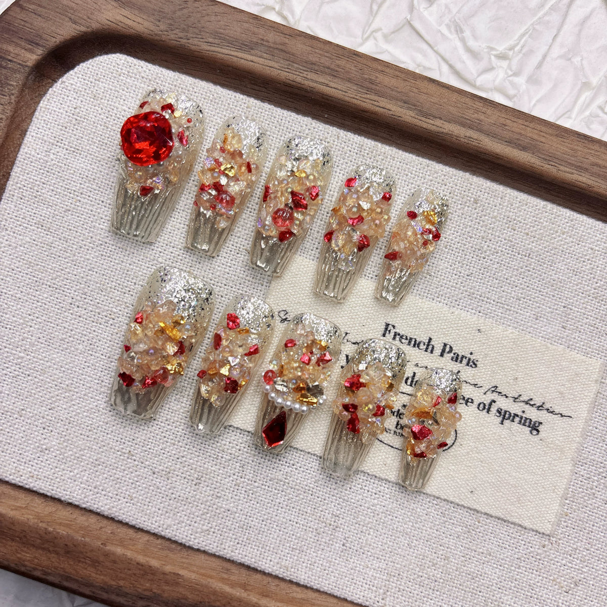 Handmade Gold Crystal Starry Night Press-On Nails