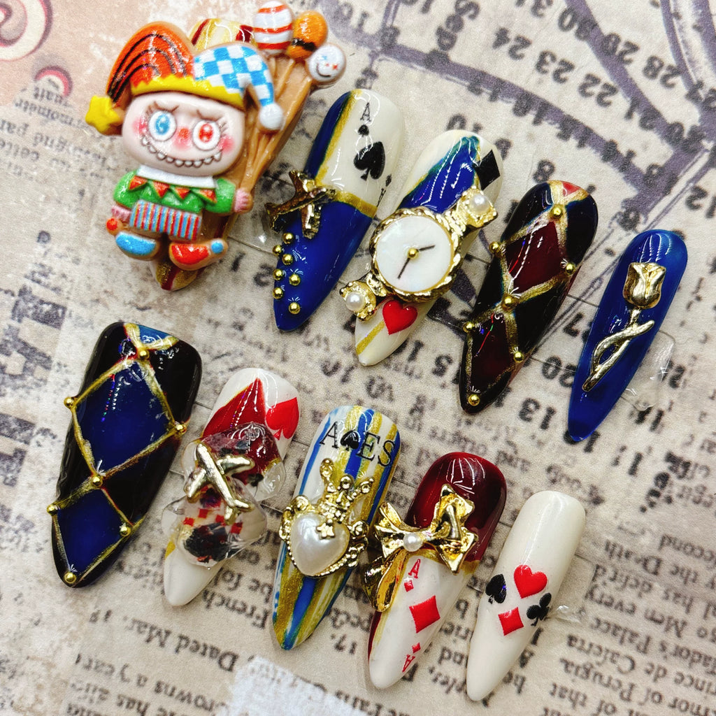 Blue and gold poker drama clown funny pure handmade wearing armor cartoon cute cool handsome European and American 2026 New Year's long models