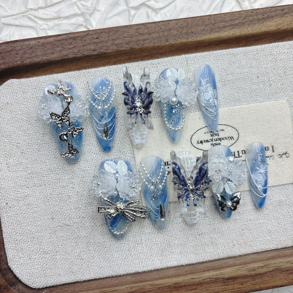 Blue butterfly hydrangea handmade armor advanced sense heavy industry gradual change cool handsome summer popular Hepburn 2026