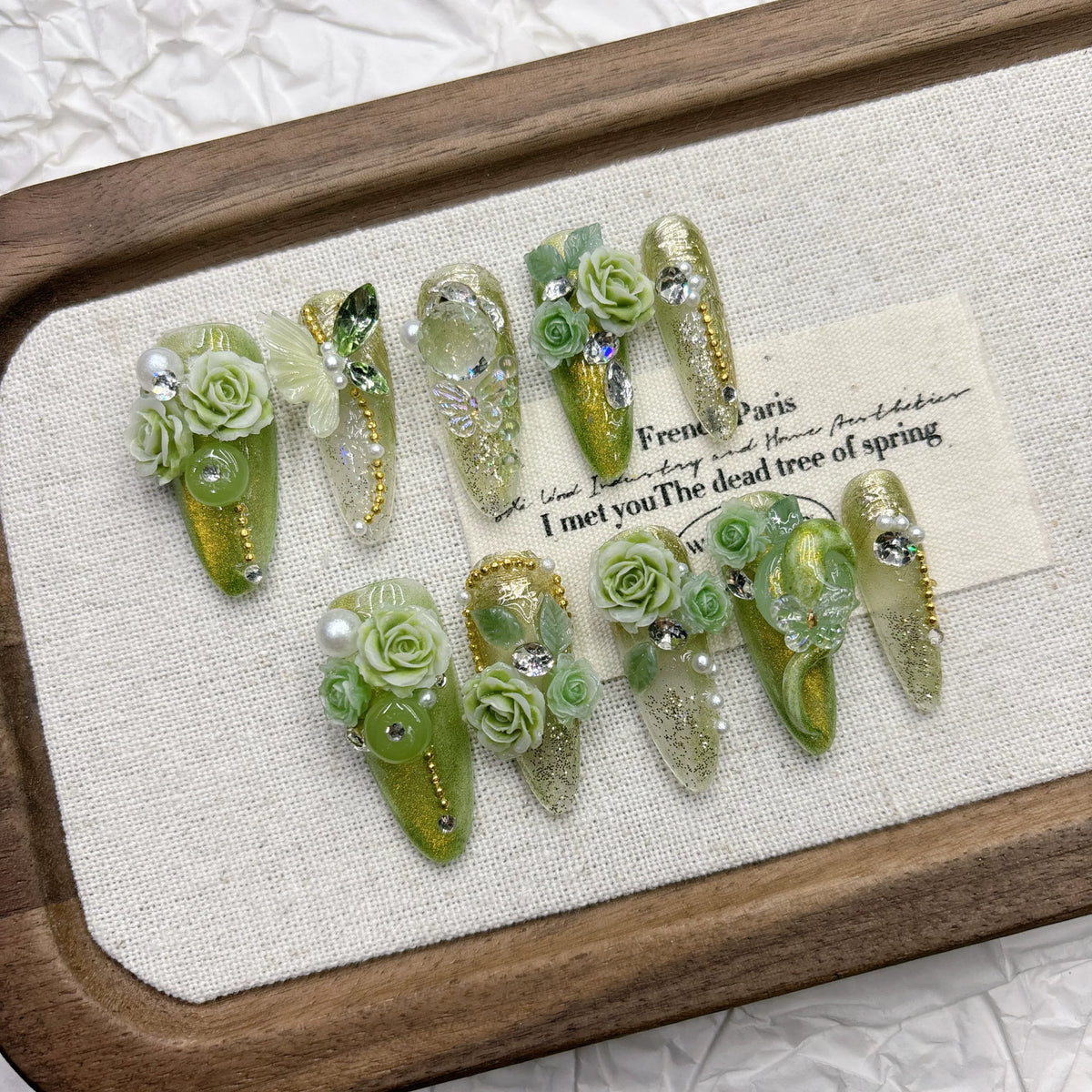 Lime Green 3D Rose Press-On Nails