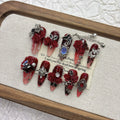 Dark red rose pure hand-worn nail, high-end feeling, cool and handsome nail art 2026 New Year's new product medium and long pointed model