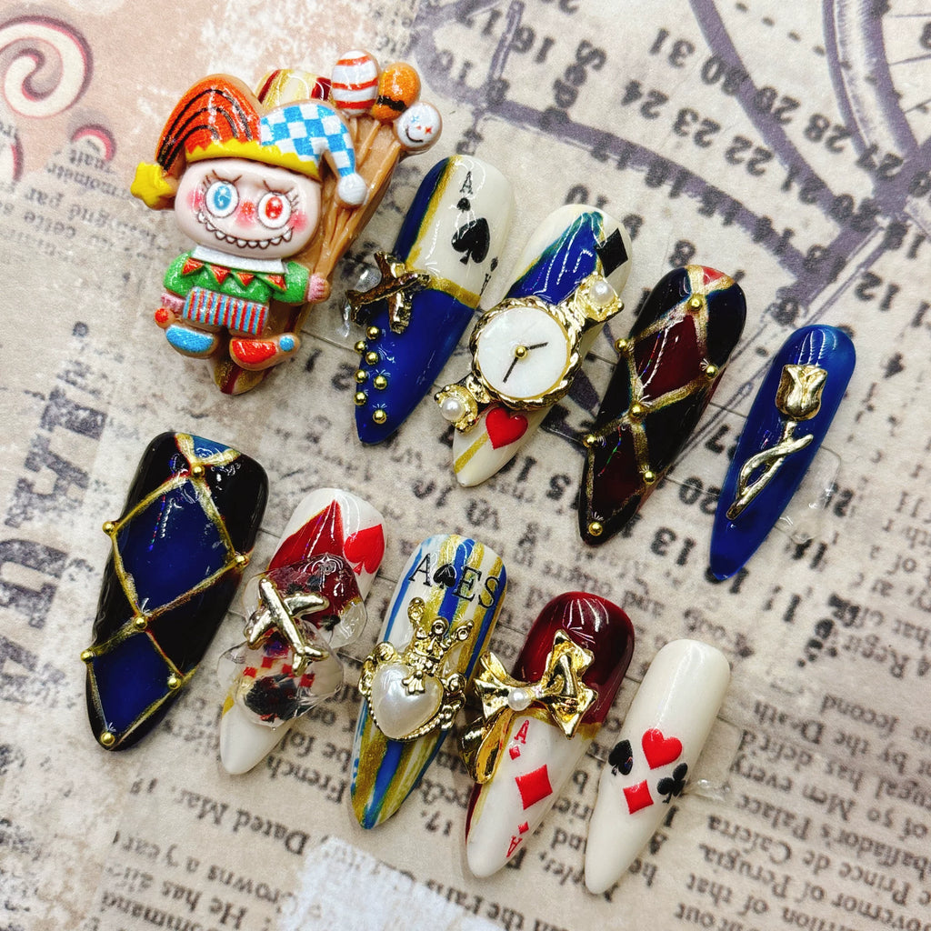 Blue and gold poker drama clown funny pure handmade wearing armor cartoon cute cool handsome European and American 2026 New Year's long models