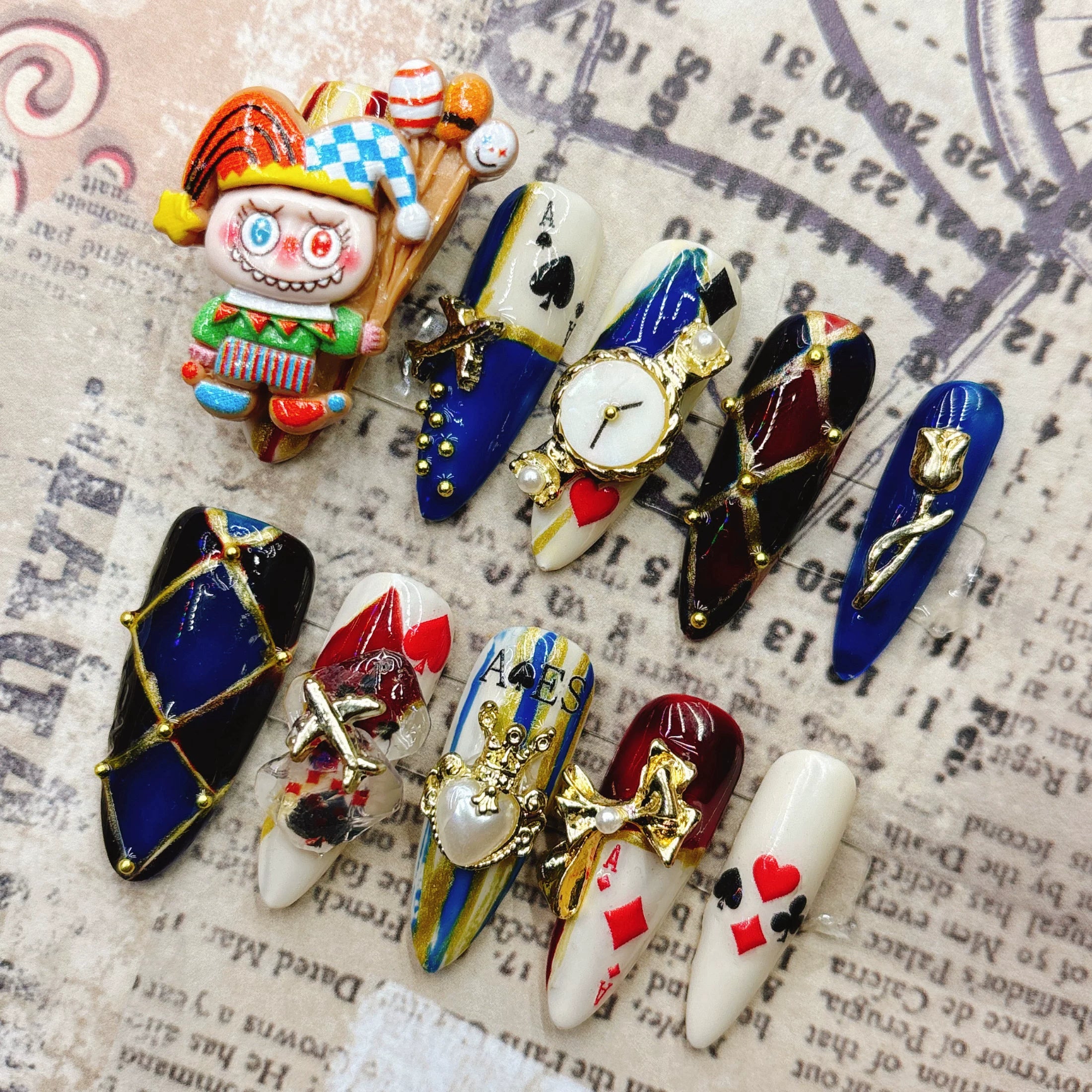 Blue and gold poker drama clown funny pure handmade wearing armor cartoon cute cool handsome European and American 2026 New Year's long models