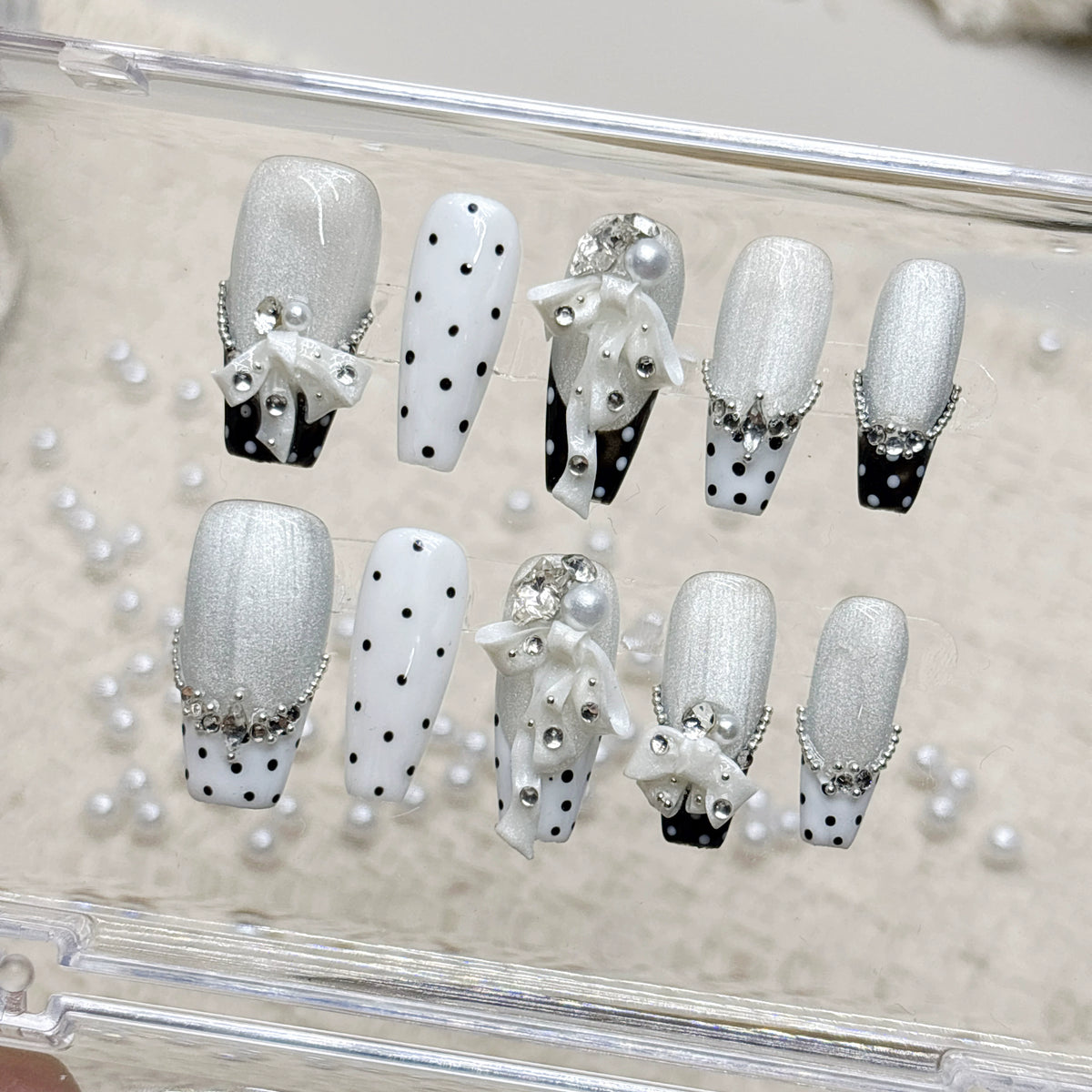 White Polka Dot Bow French Press-On Nails