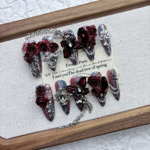 Burgundy Gothic Tassel Press-On Nails