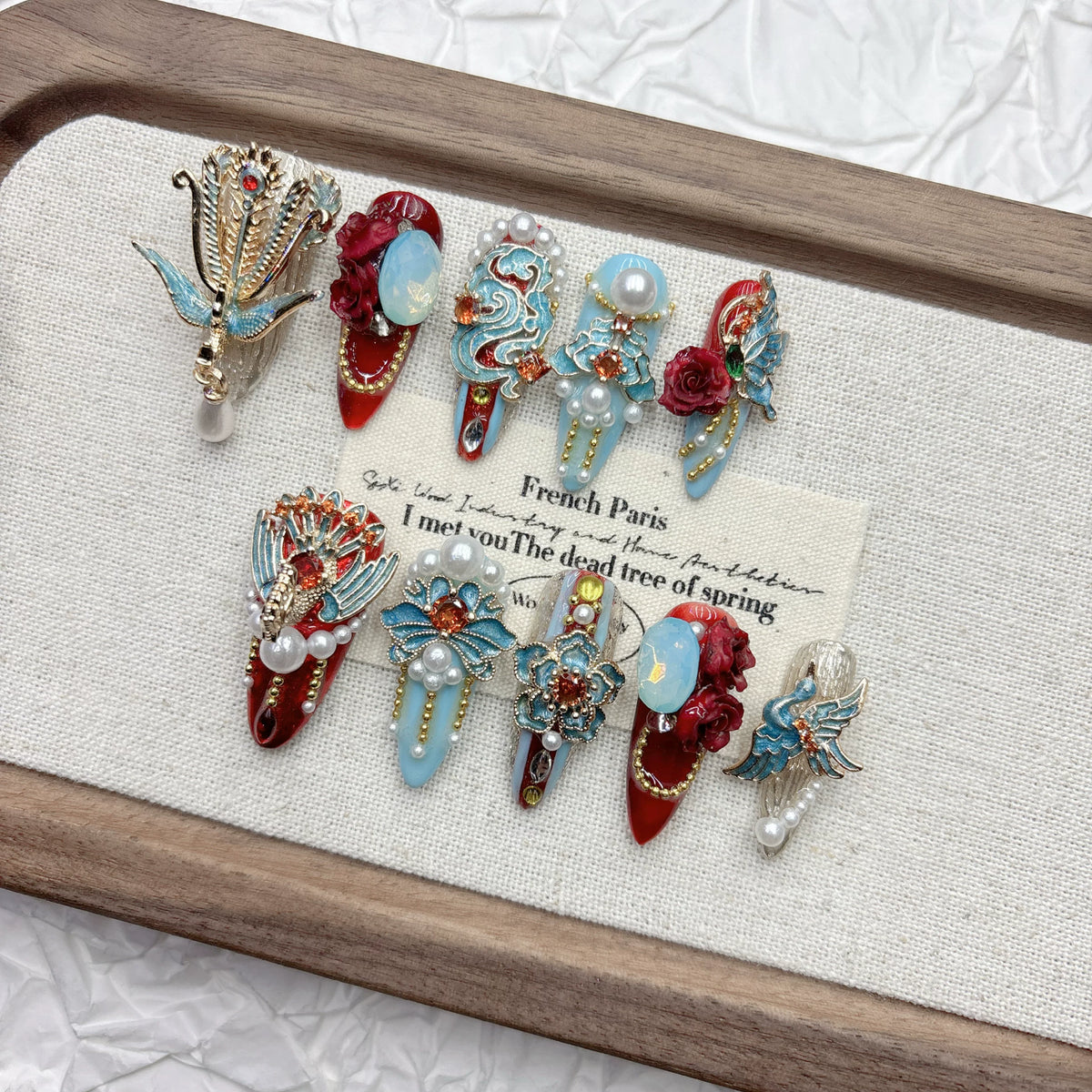 Red Gold Phoenix Bridal Press-On Nails