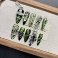 Green Spice Girl Cool Handsome Handmade Nail Wear Advanced White Nail Art European and American Style Fashion 2026 New Year Medium and Long