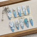 Blue Ocean Tassel Dream Jellyfish Beauty Female Tail Handmade Nail Wear Rich Family Thousand Gold Nail Art Medium and Long