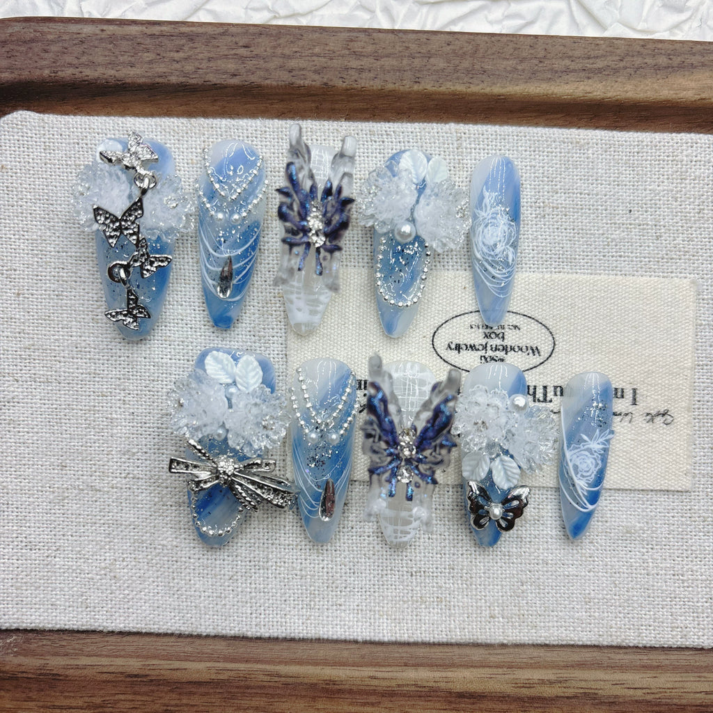 Blue butterfly hydrangea handmade armor advanced sense heavy industry gradual change cool handsome summer popular Hepburn 2026