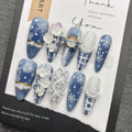 蓝色雪花浪漫冬季纯手工穿戴甲法式网红爆款高级感显白2026年长款