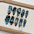 Handmade Ice Blue Cat-Eye Tassel Press-On Nails