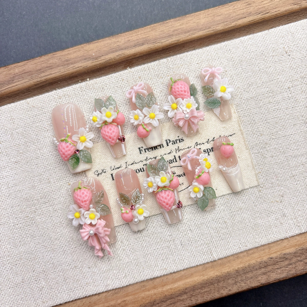 Pink Strawberry 3D Floral Press-On Nails