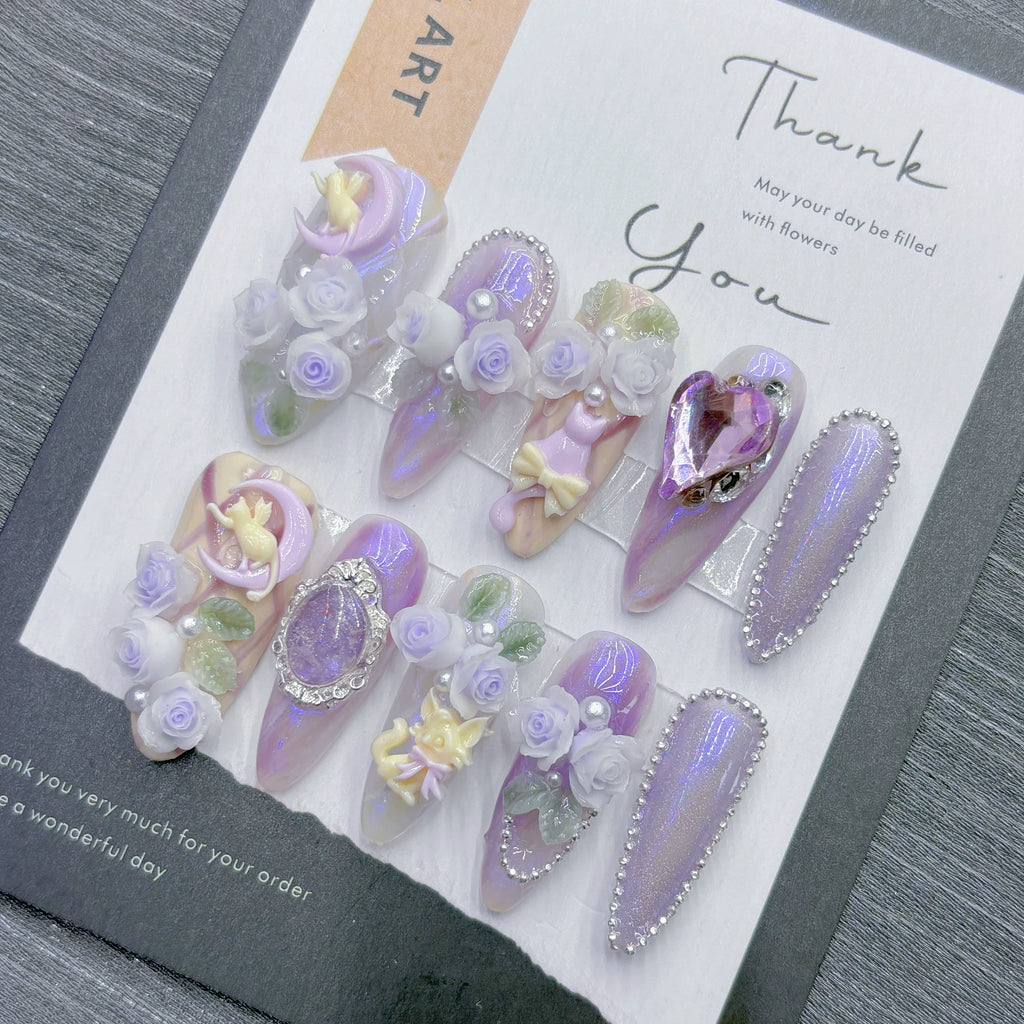 Purple smudge manicure, handmade wear, blind box, cat's eye, high-end sense, beautiful, heavy industry 2026 New Year's medium and long models
